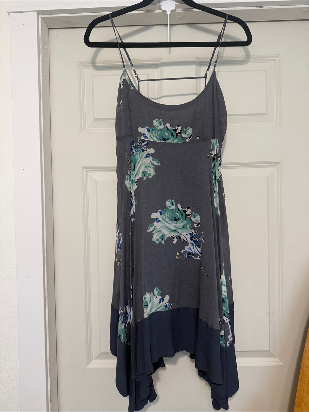 Free People Gray Floral Asymmetrical Handkerchief Dress